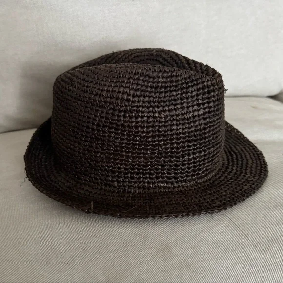 Lauren Ralph Lauren Dark Brown Straw Woven Fedora Hat - Picture 3 of 5